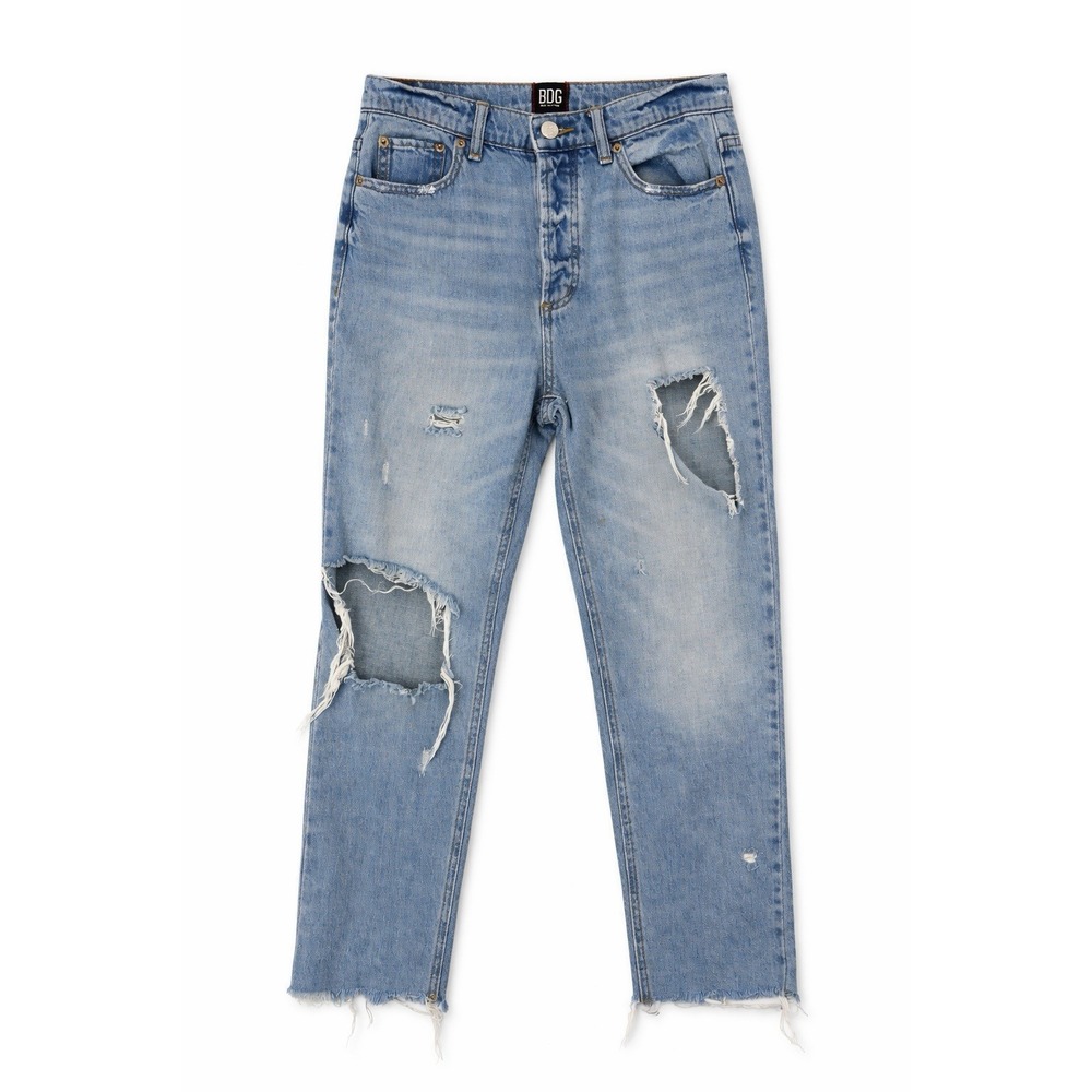 BDG Urban Outfitters Straight Jeans Sz 27 Distressed Denim Raw Hem Grunge Indie